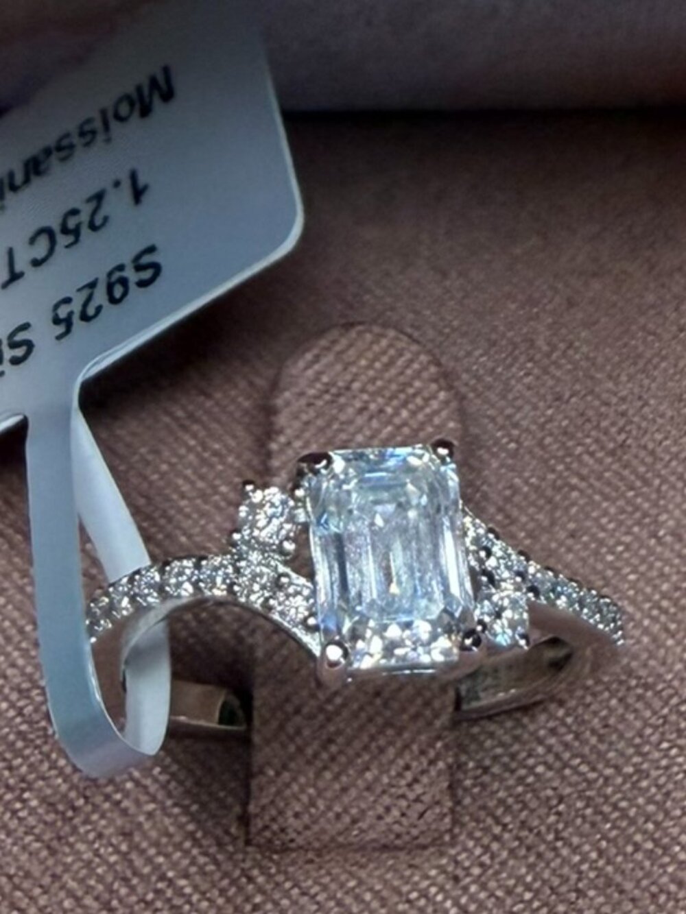 1.25 CT Emerald-Cut Moissanite Ring – Sterling Silver .925 – Size 6